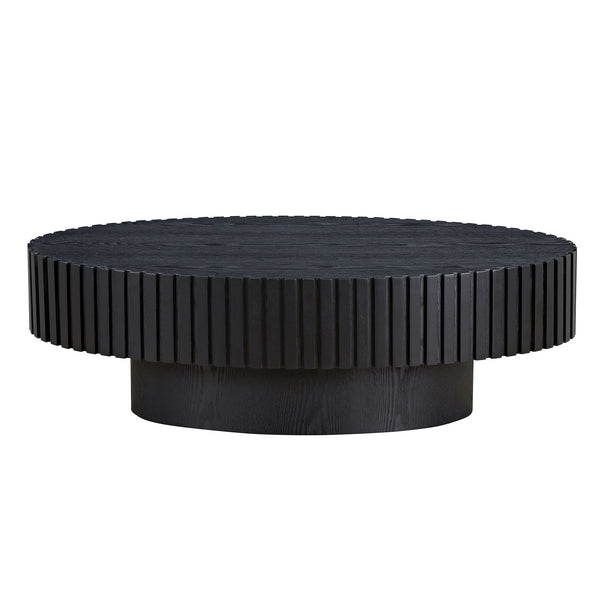 English Elm Modern Ellipse Drum Coffee Table 46.5" x 27.6" Oval Low-Profile Accent Table with Sturdy Pedestal Base, Durable MDF Wood Design Matt Black W2582P188738