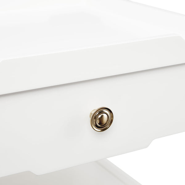English Elm Foley Mid-Century White 1-Drawer Nightstand with Gold Pull, Tapered Legs & Lower Shelf Storage B050P376969