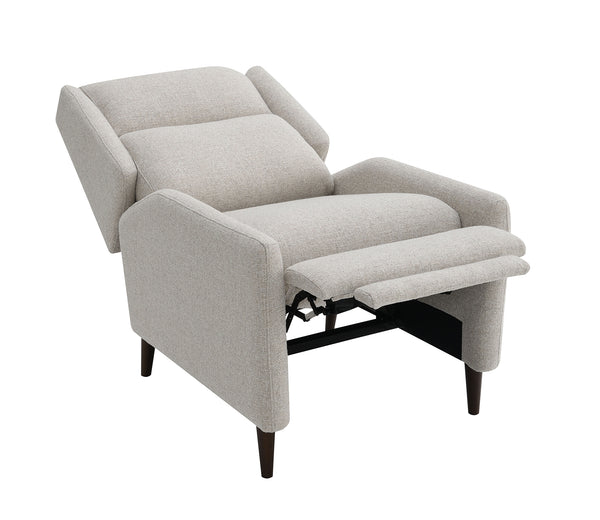 English Elm Mid-Century Psyche Pushback Recliner Linen-Look Beige High Back Channel Detail Espresso Legs - Cozy Supportful Style B2741P397641