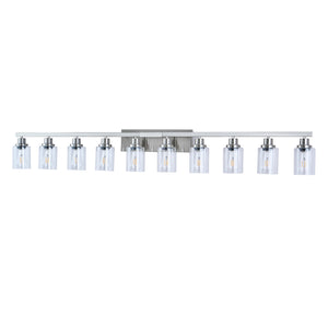 English Elm 10 Light Bathroom Vanity Fixture 65.4in Matte Metal 10-Light Wall Sconce with Clear Glass Shades for Mirror Chrome W2312P374799