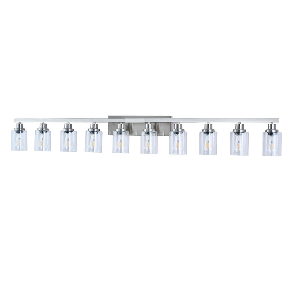 English Elm 10 Light Bathroom Vanity Fixture 65.4in Matte Metal 10-Light Wall Sconce with Clear Glass Shades for Mirror Chrome W2312P374799