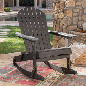 English Elm Christopher Knight Home® - MALIBU Adirondack Rocking Chair in Handcrafted Acacia Wood for Patio, Weather-Resistant Comfort & Style DARK GREY 43 L x 28 W x 14.5 H 61681.00DGRY