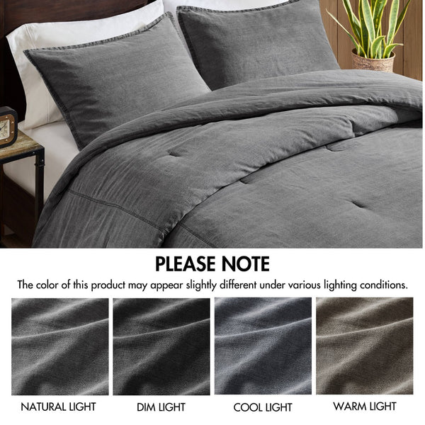 English Elm 2pcs Stone-washed Cotton Twill Comforter Set Oversized Soft Farmhouse Bedding Grey B035P341108