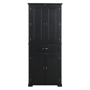 English Elm Bathroom Tall Storage Cabinet with Doors and Drawer, Adjustable Shelf, Anti-Tip Safety, MDF Finish Black N725P210330B