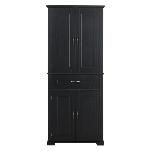 English Elm Bathroom Tall Storage Cabinet with Doors and Drawer, Adjustable Shelf, Anti-Tip Safety, MDF Finish Black N725P210330B