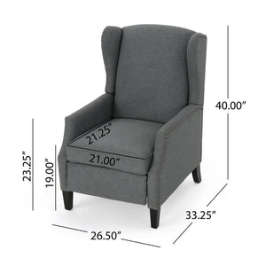 English Elm Christopher Knight Home® - Pushback Recliner Chair with Nailhead Trim and Wingback Design, Plush Fabric Comfort for Living Rooms Charcoal 60760.00CCL