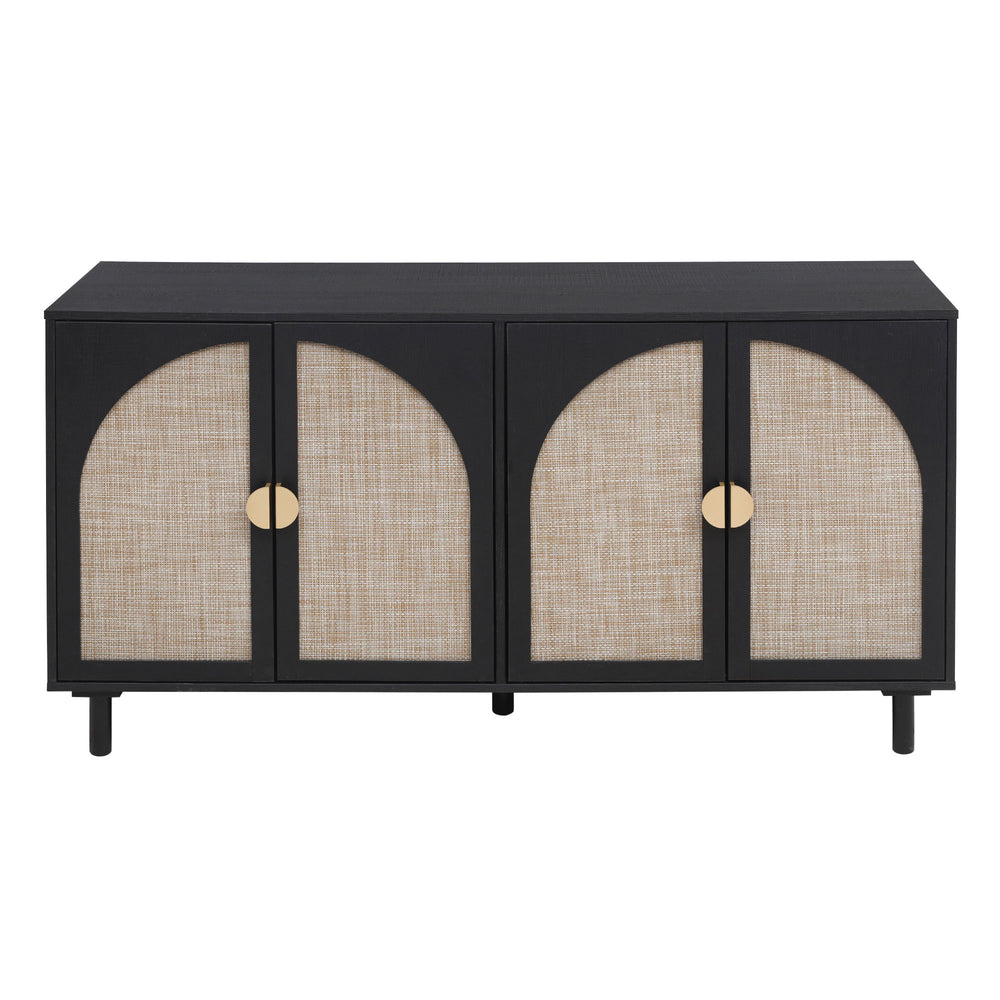 English Elm 4 Engineered Rattan 4-Door Storage Cabinet with Pine Feet, Moisture-Proof Durable Finish, Sleek Handles Black W688134376