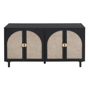 English Elm 4 Engineered Rattan 4-Door Storage Cabinet with Pine Feet, Moisture-Proof Durable Finish, Sleek Handles Black W688134376