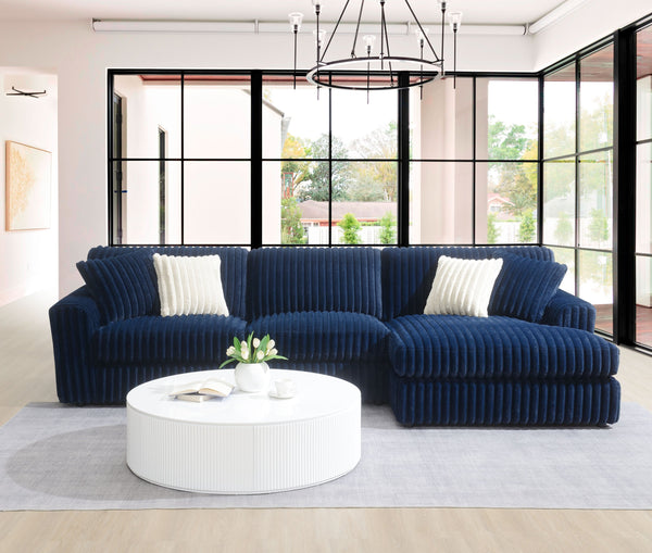 English Elm Breton Corduroy Sectional Sofa in Blue with 4 Pillows, Plush D28 Foam, Sturdy Wood Frame, Modern Comfort B2726S00295