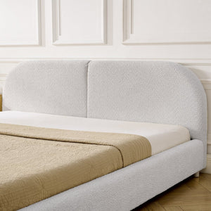 English Elm King Platform Bed Fully Upholstered in Plush Chenille with Low Profile Modern Frame Beige W487S00477