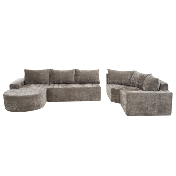 English Elm 139" Oversized Modular Sofa Cloud Sectional with Deep 22.8" Seat Pocket Springs Chenille Comfort for Living Room Brown N719S001730D