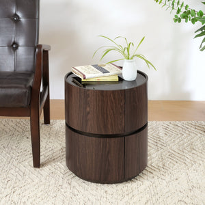 English Elm Christopher Knight Home® - MDF Oval Italian Double-Layer Side Table with Tempered Glass Top, Space-Saving Storage, Sturdy Elegance Black+Brown N770P281243B