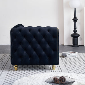 English Elm 66.9''W Velvet Chaise Lounge with Tufted Back and Gold Trim, Luxury Modern Sofa for Living Room Black W579P224635