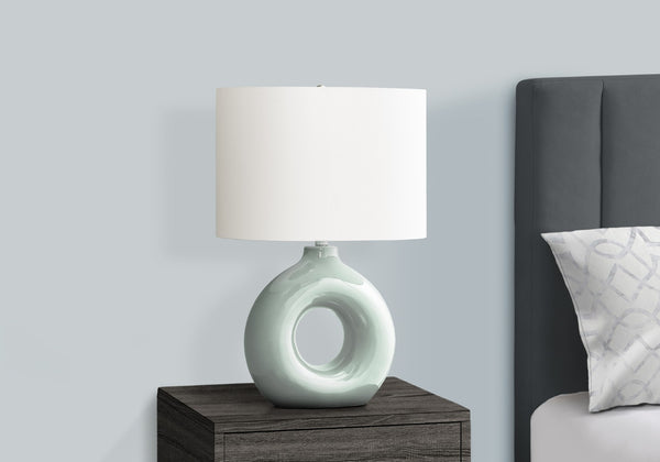 English Elm Lighting, Sculptural Donut Ceramic Table Lamp with Ivory Shade for Modern Interiors Green B2710P461820