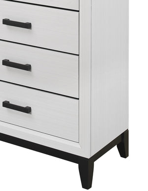 English Elm MIRAGE Solid Wood Chest with 5 Smooth-Glide Drawers, Durable MDF Build and Matte Black Hardware White 33.31 L x 18.58 W x 48.74 H B201P226179