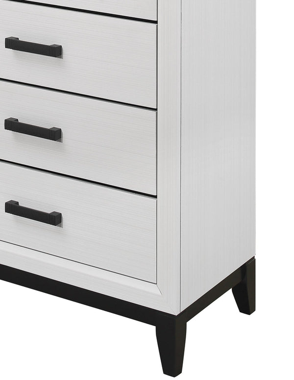 English Elm MIRAGE Solid Wood Chest with 5 Smooth-Glide Drawers, Durable MDF Build and Matte Black Hardware White 33.31 L x 18.58 W x 48.74 H B201P226179