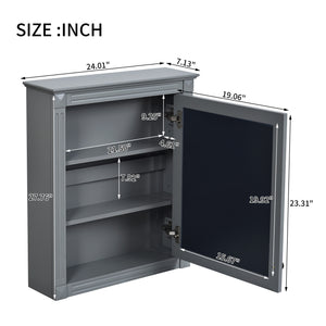 English Elm 24'' 24'' Wall Mounted Bathroom Mirror Cabinet with Adjustable Shelves, Space-Saving Modern Storage Solution Grey N710P195492E