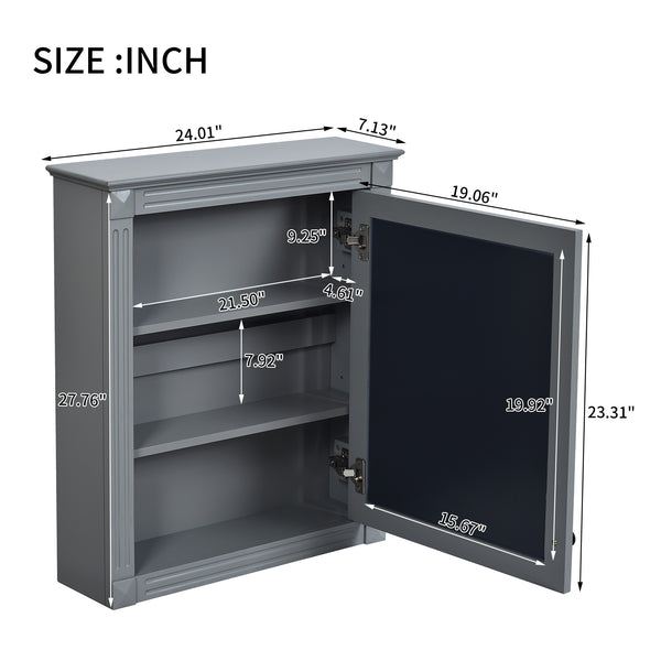 English Elm 24'' 24'' Wall Mounted Bathroom Mirror Cabinet with Adjustable Shelves, Space-Saving Modern Storage Solution Grey N710P195492E
