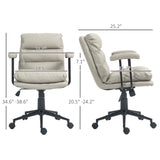 English Elm Homcom Pu Leather Office Chair, Office Desk Chair, Task Computer Chair With Swivel Wheels, Adjustable Height, Double-Tier Padded, Light Gray