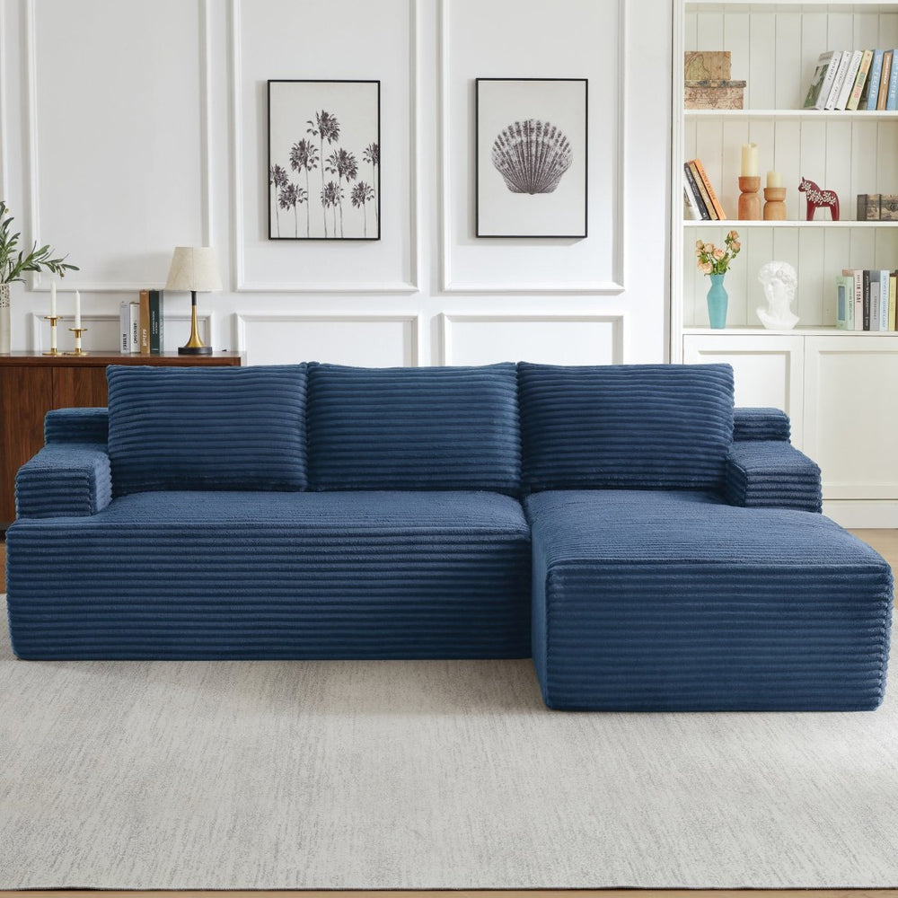 English Elm L-shaped Cloud Sectional Corduroy Sleeper Sofa Deep Seat Modular Living Room Couch W2339P424641