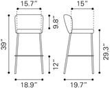 Linz Barstool - Set of 2 Gray 109783 Zuo Modern