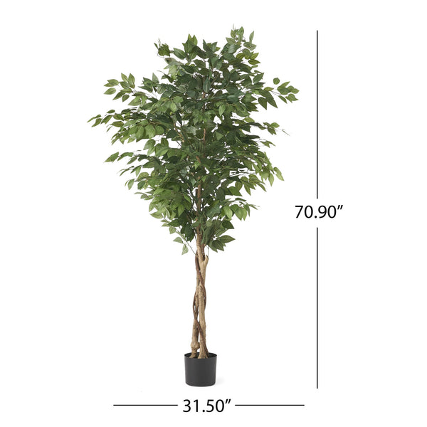 English Elm Christopher Knight Home® - 180CM Artificial Ficus Tree with Glossy Leaves & Twisted Trunk, Pre-Potted Green Décor for Home (90) 70517.00