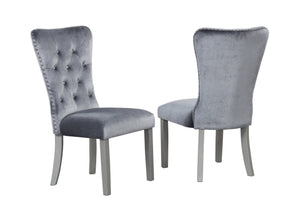English Elm Geneva Grey Upholstered Side Chair with Jewel Tufted Back, Chrome Nailheads & Silver Champagne Legs B078P301572
