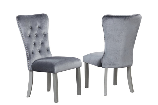 English Elm Geneva Grey Upholstered Side Chair with Jewel Tufted Back, Chrome Nailheads & Silver Champagne Legs B078P301572