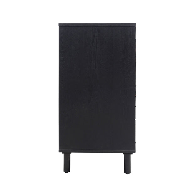 English Elm 4 Engineered Rattan 4-Door Storage Cabinet with Pine Feet, Moisture-Proof Durable Finish, Sleek Handles Black W688134376