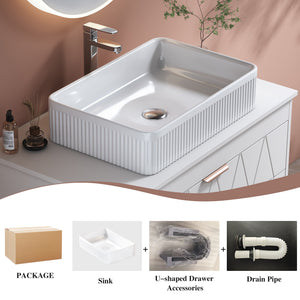English Elm 31.5" White Modern Bathroom Vanity with Textured Ceramic Vessel Sink, Diamond Drawers, Rose Gold Accents W3136S00025