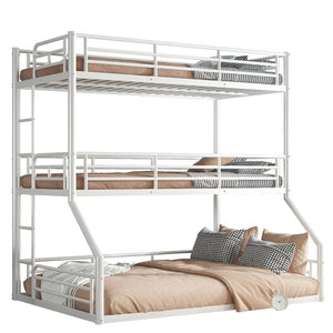 English Elm Twin Triple Metal Bunk Bed Matte Powder Coated Frame with Full Safety Guardrails Light White W1580S00585