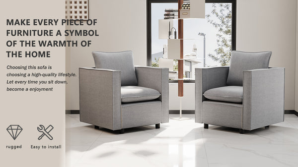 English Elm Decorative linen single sofa chair with plush breathable cushion, compact modern armchair for reading nooks Grey W1727S00045