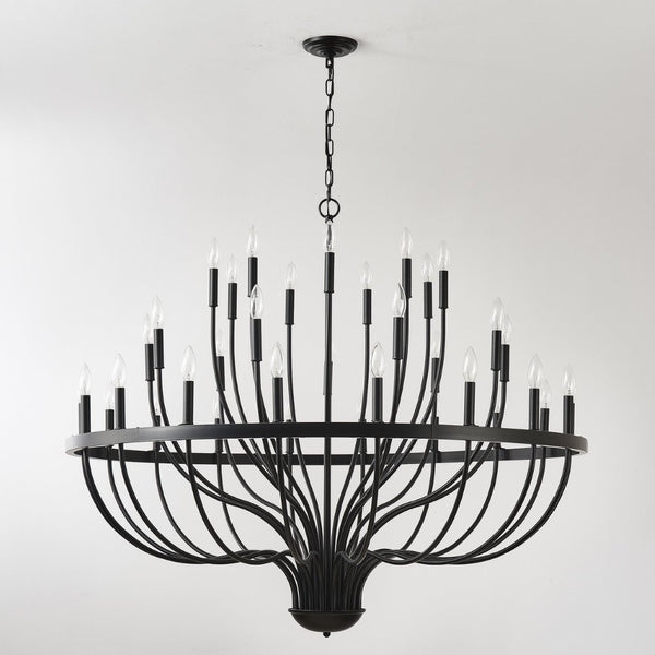 English Elm 36-light Matte Black Iron Candle Chandelier Farmhouse Industrial Style for Large Dining Rooms W5008P464944