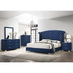English Elm Kennedy Pacific Blue 4-Piece Eastern King Bedroom Set: Luxurious Velvet, Tufted Headboard & Ample Storage B062S01344