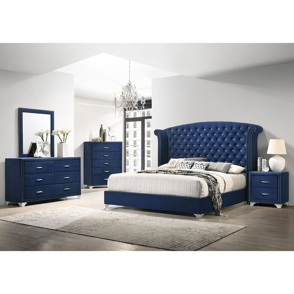 English Elm Kennedy Pacific Blue 4-Piece Eastern King Bedroom Set: Luxurious Velvet, Tufted Headboard & Ample Storage B062S01344