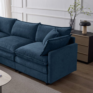 English Elm 105" L-shaped Chenille Sectional with Ottoman Pocket Spring Living Room Sofa Blue W1097S00231