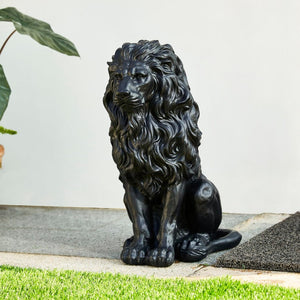 English Elm 20.5" Matte Resin Lion Sculpture Hand Carved Guardian Statue for Garden or Entryway Black W5709P490971