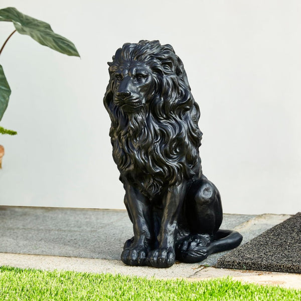 English Elm 20.5" Matte Resin Lion Sculpture Hand Carved Guardian Statue for Garden or Entryway Black W5709P490971