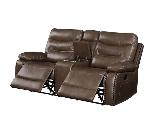 English Elm Aashi Brown Leather-GEL Match 3PCS Recliner Set with Console Cup Holders, Hidden Storage & Comfort B2726S00191