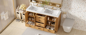 English Elm [video]59.3 Inch Wall Mounted Double Sink Vanity Wood Grain Mdf Soft Close Storage N729P000013O