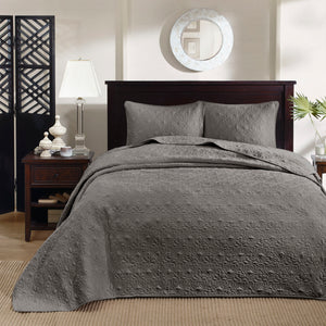 English Elm Reversible Madison Park Quebec Bedspread Set Full Dark Grey with Quilted Texture, Oversized & Antimicrobial Protection B03597551
