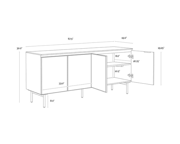 Sunpan MIRABELLI Sideboard - Handcrafted Mango Wood Storage with Slate Veneer & Brass Accented Legs 107341