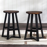 English Elm Walker Edison - Rustic Distressed Solid Wood Round Dining Stool – Mahogany