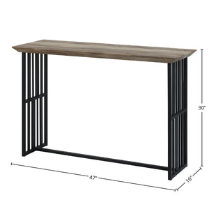 English Elm Antique Oak Sofa Table With Black Double-Pedestal Base - Elegant Entryway & Living Room Accent B062P209141