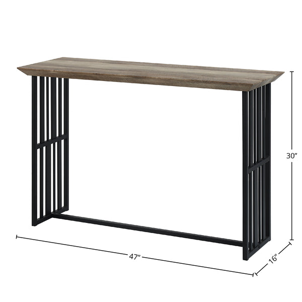 English Elm Antique Oak Sofa Table With Black Double-Pedestal Base - Elegant Entryway & Living Room Accent B062P209141