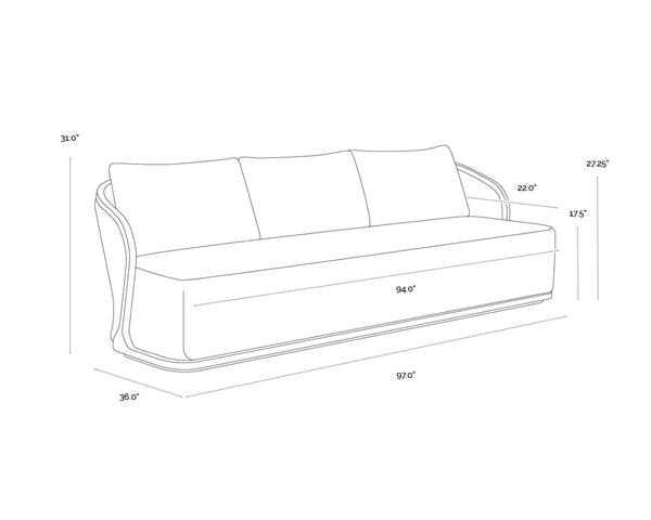Sunpan BORA Sofa - Luxurious Louis Cream Outdoor Seat with Elegant Wicker Design & Weather-Resistant Comfort 111864V