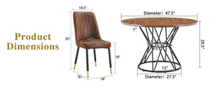 English Elm Table and Chair Set Walnut Round Dining for Four with Sculptural Metal Base W1151S04845