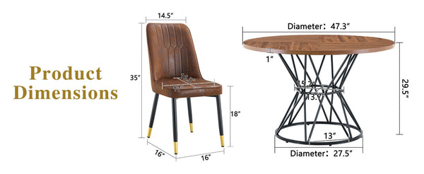 English Elm Table and Chair Set Walnut Round Dining for Four with Sculptural Metal Base W1151S04845