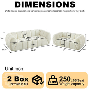 English Elm Chenille Cloud Sofa Quilted Checkered Seat Pure Foam Deep Cushion Contemporary Living Room Beige W834S00638