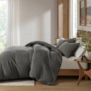 English Elm 3PCS Waffle Washed Comforter Set Full/Queen with Breathable 100% Cotton Face and Plush 270G Fill Charcoal 11.5 L x 9.5 W x 8 H B035P341120